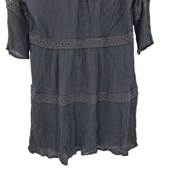 Roper Dress M Black Tiered Textured Lace Baby Doll Half Sleeve Mini Full Boho - Picture 10 of 11